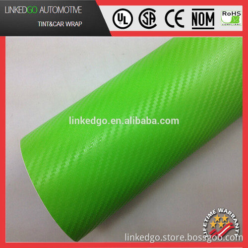 Fashion Vehicle Wrap 1.52*30m 3D Green self adhesive sticker promotional carbon fiber sheet